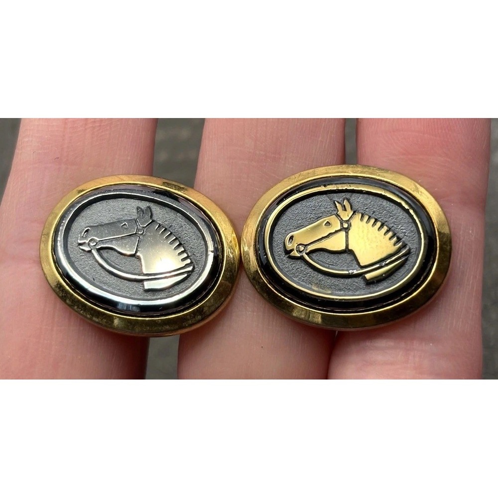 Vintage Equestrian Horse Head Intaglio Cufflinks Gold Tone